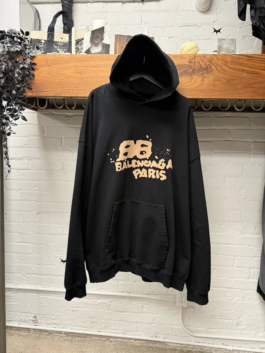 2023 Balenciaga ‘Hand Drawn’ BB Icon Logo Black Hoodie