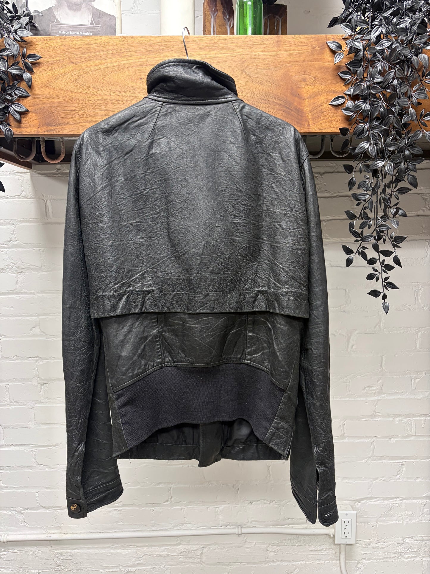 SS2009 Rick Owens ‘Strutter’ Black Lambskin Leather ‘Mollino’ High Neck Zip Jacket