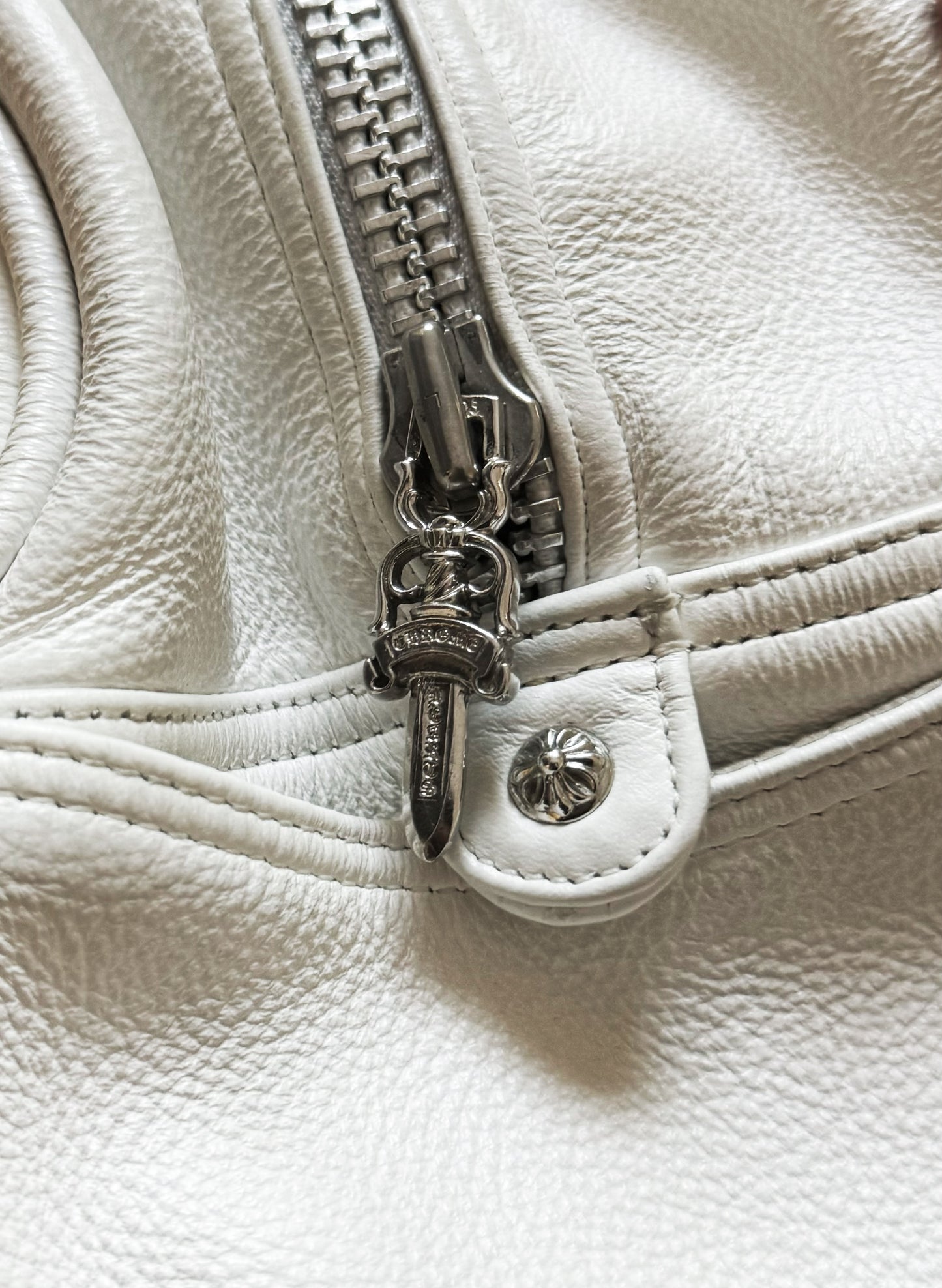 Chrome Hearts 14 Cross White Leather 925 Silver ‘Jumbo’ Gym Bag