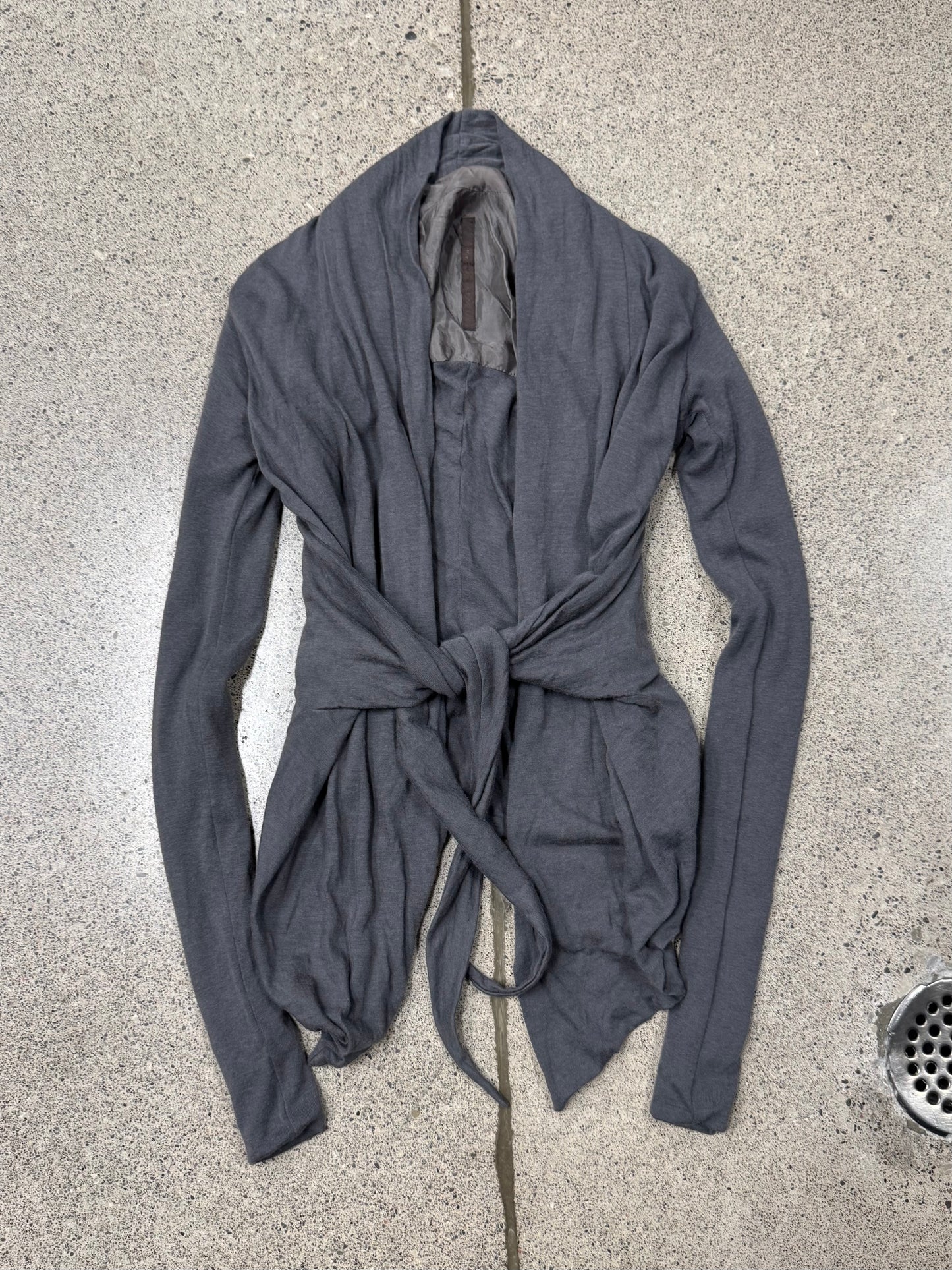 2000s Rick Owens ‘Lilies’ Dark Grey Tie Up Cardigan