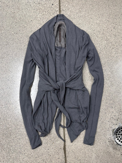 2000s Rick Owens ‘Lilies’ Dark Grey Tie Up Cardigan