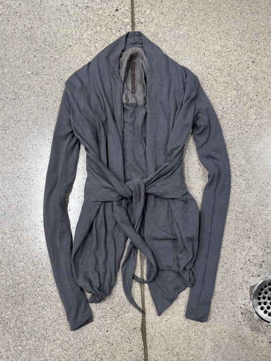 2000s Rick Owens ‘Lilies’ Dark Grey Tie Up Cardigan