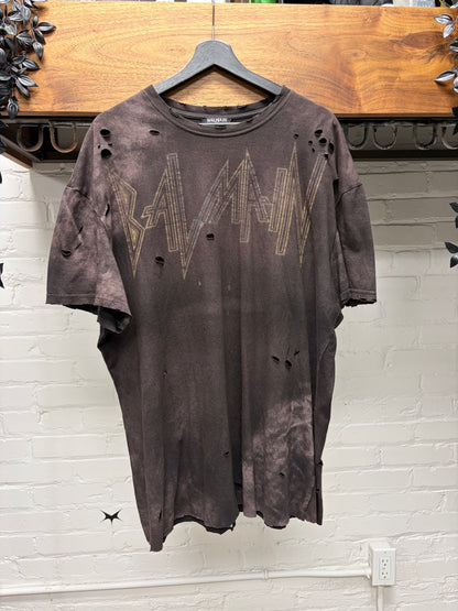 AW2017 Balmain Brown 'Metal
Logo' Distressed T-Shirts