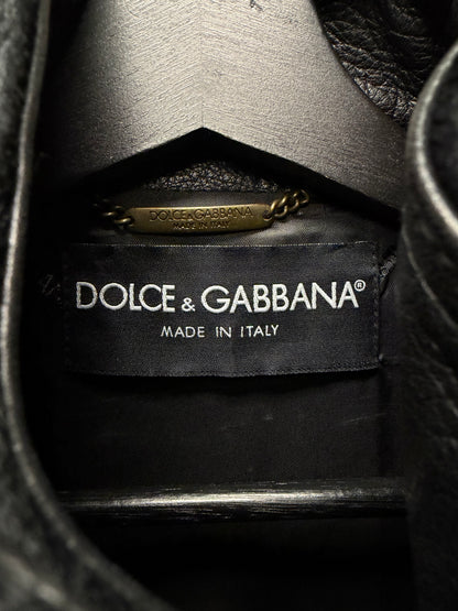 2000s Dolce & Gabanna Mainline Pony-Hair/Buffalo Leather ‘Runway’ Hybrid Motorcycling High Neck Jacket