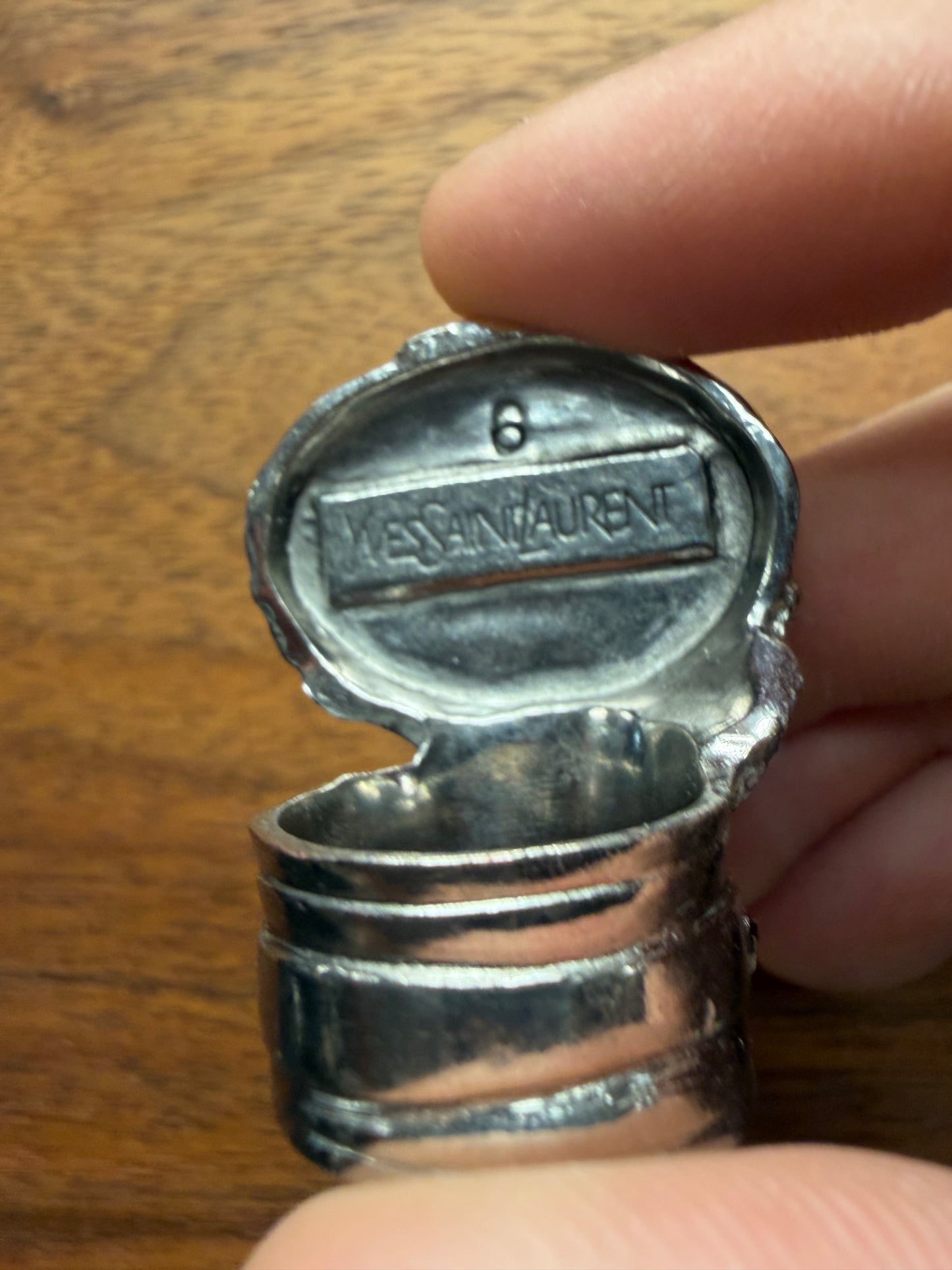 Vintage Yves Saint Laurent ‘Cabochon’ Painted Glass/Silver Tone Ring