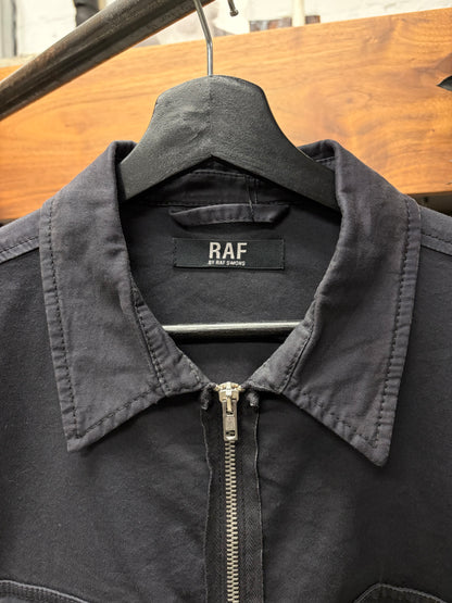 2000s Raf by Raf Simons Black Collared Zip-Up Work Jacket