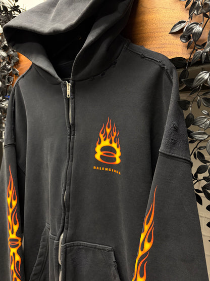 SS2024 Balenciaga ‘Unity Flame’ Distressed Black Pullover Hoodie