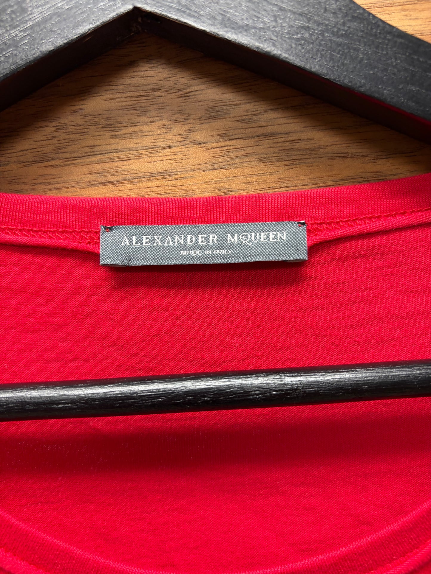 Alexander McQueen ‘Bird of Paradise’ Fringe Embroidered Red Short Sleeve T-Shirt