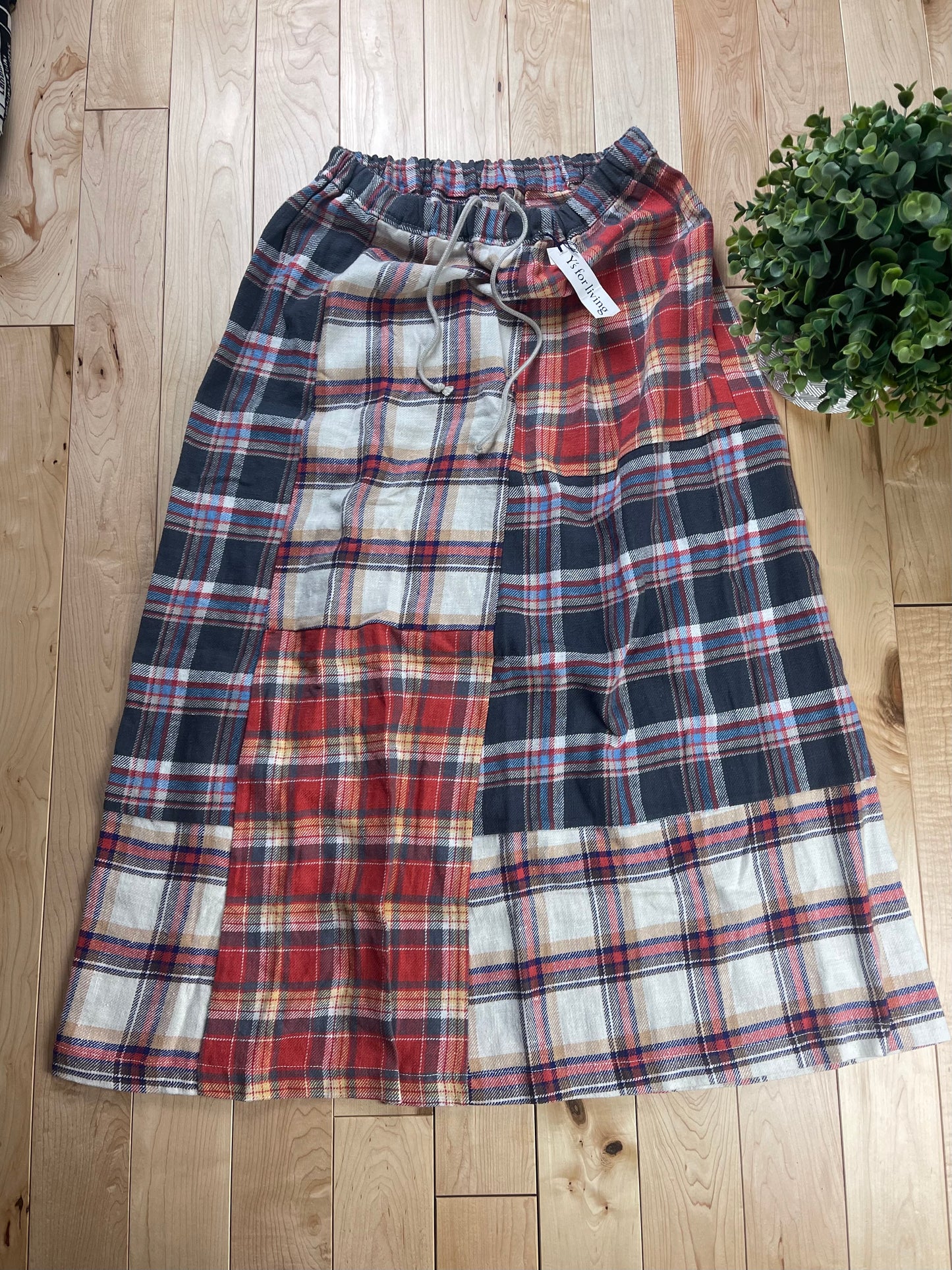 Vintage 1990s Yohji Yamamoto Y’s For Living Tartan Plaid Patchwork Skirt