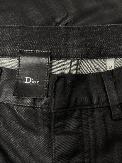 SS2004 Dior Homme ‘Strip’ by Hedi Slimane Waxed Black Distressed Skinny Denim