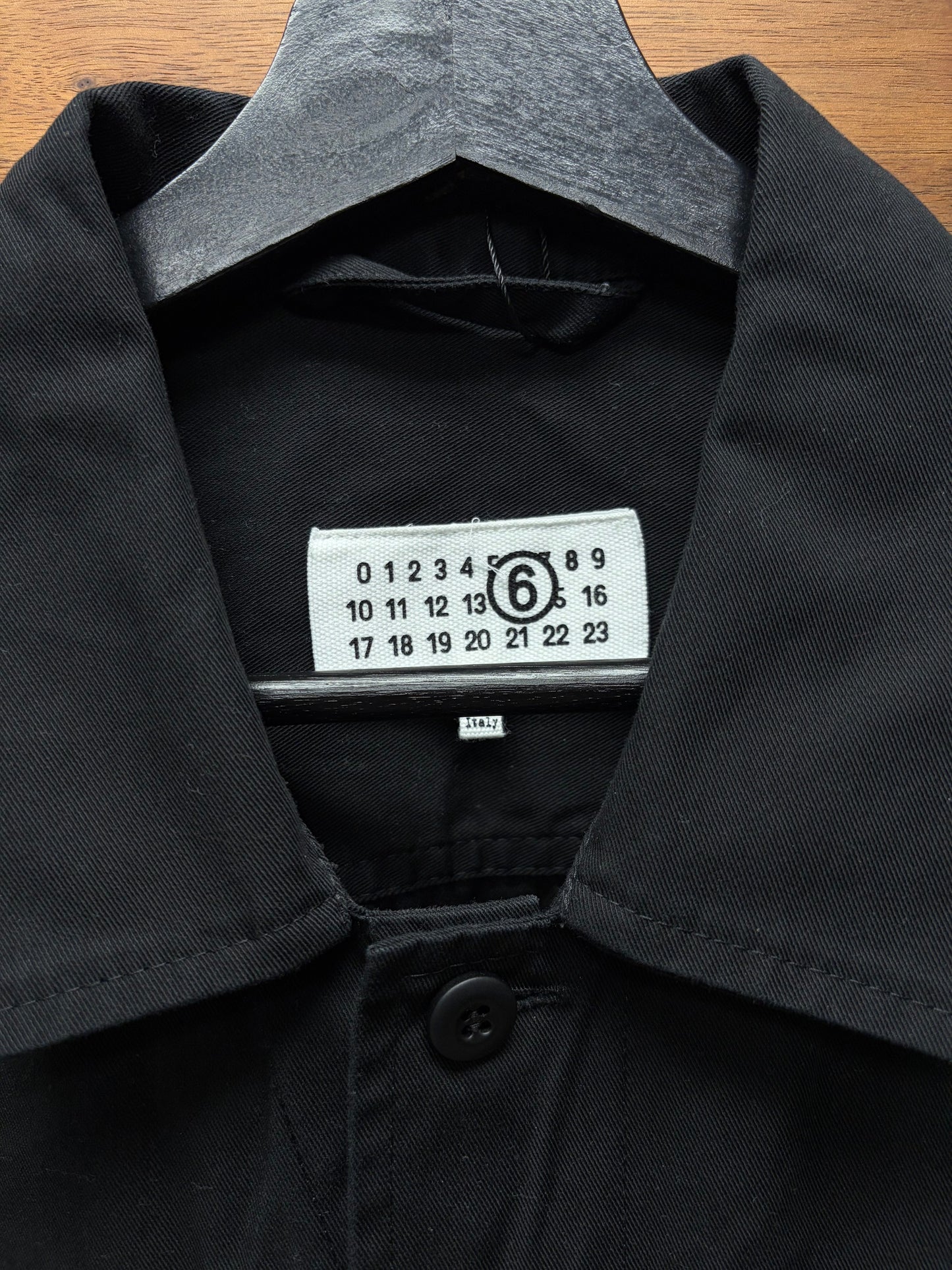 SS2024 Maison Margiela Gabardine Embroidered Logo Black Collared Shirt