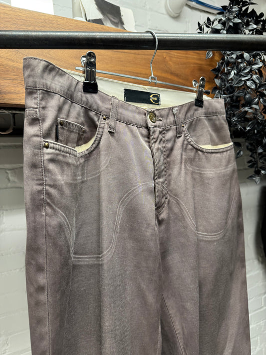 2000s Roberto Cavalli ‘Wave Seam’ Purple Bootcut Denim
