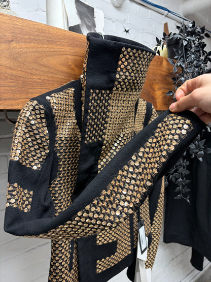 AW2015 Rick Owens ‘Sphinx’ Gold Sequin Beaded ‘Cross Back’ Biker Jacket