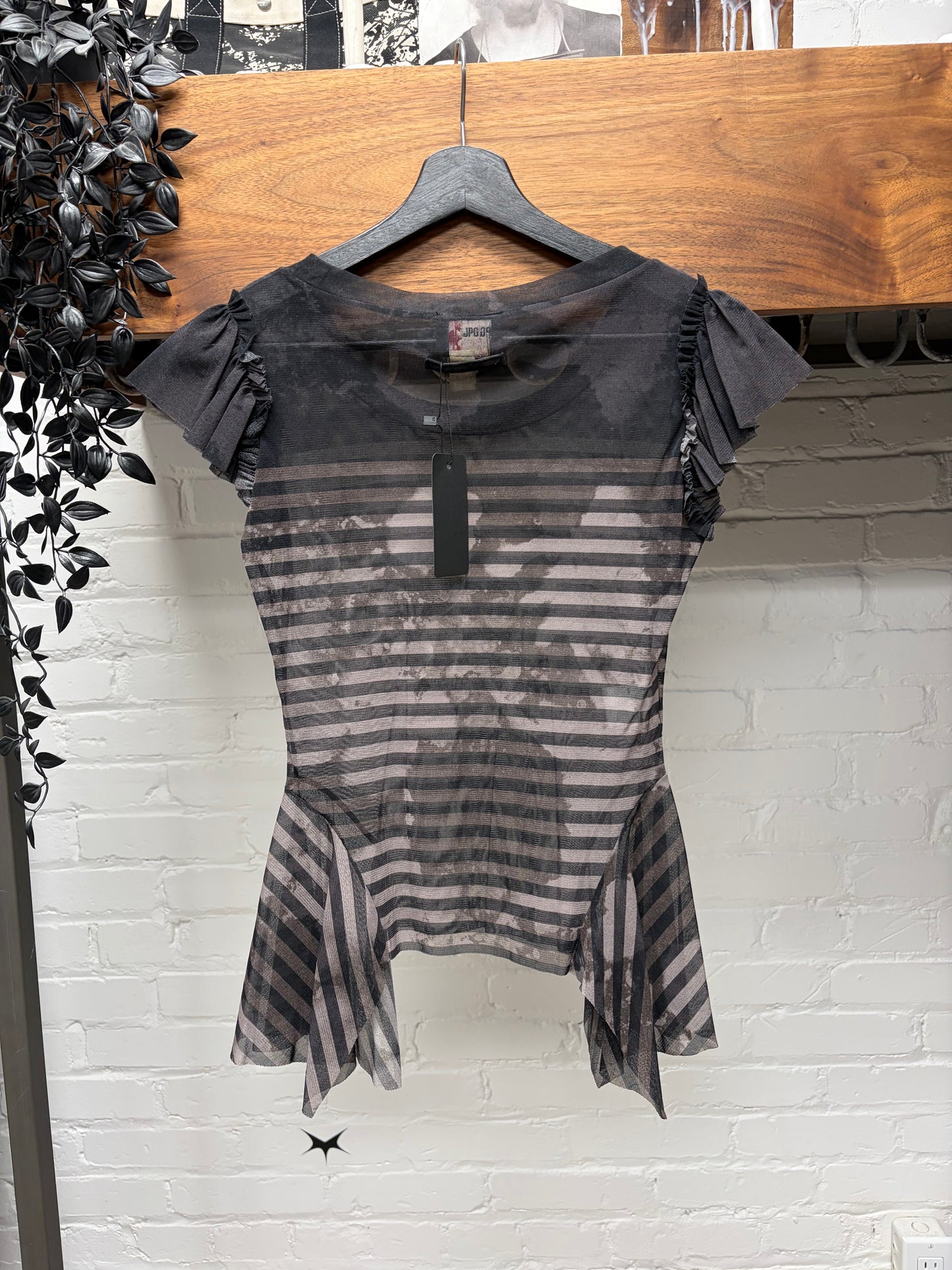 Vintage Jean Paul Gaultier Sheer Black Mesh Top with Drapery