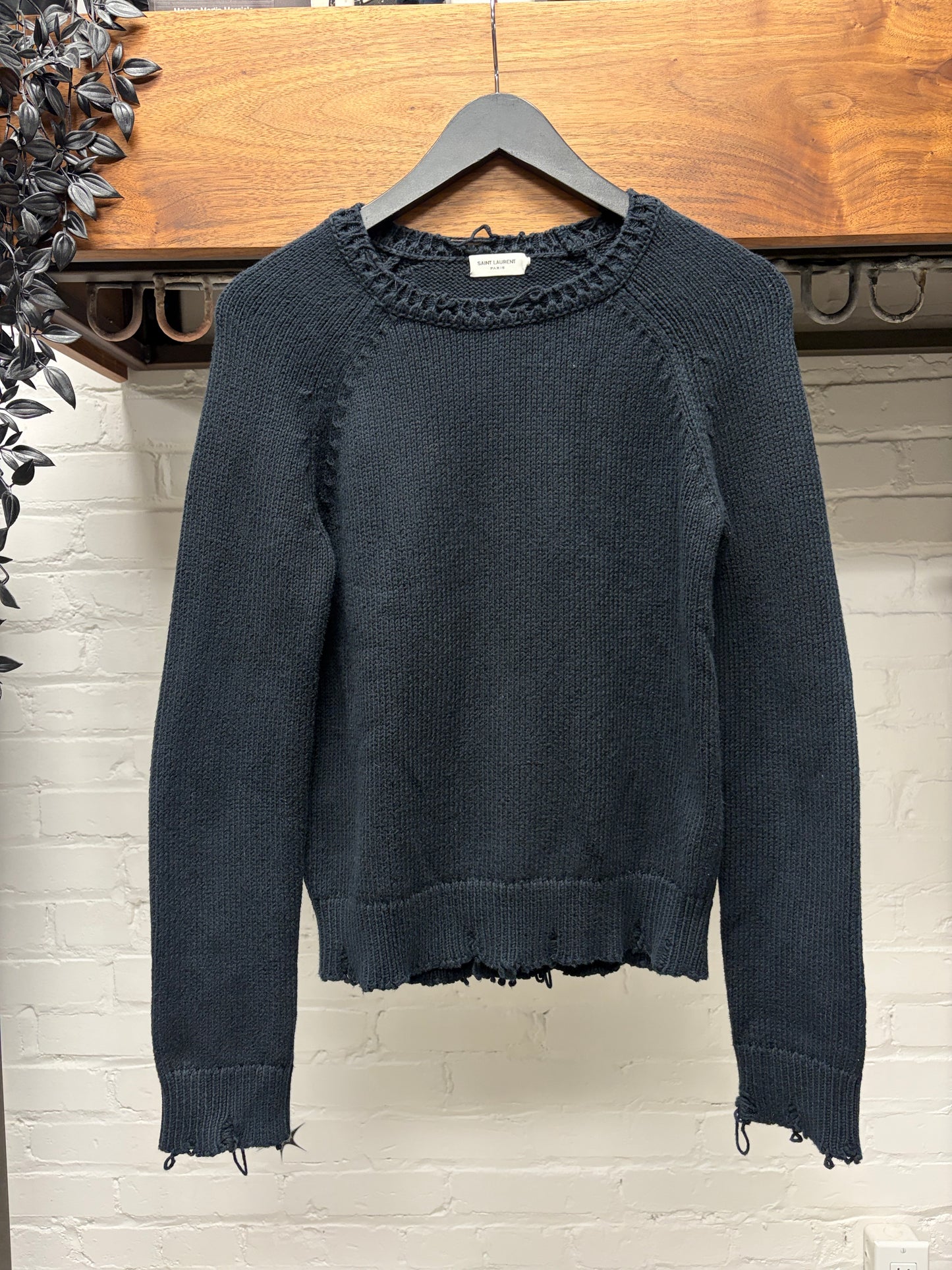 2019 Saint Laurent Distressed ‘Raw Hem’ Wool Knit Sweater