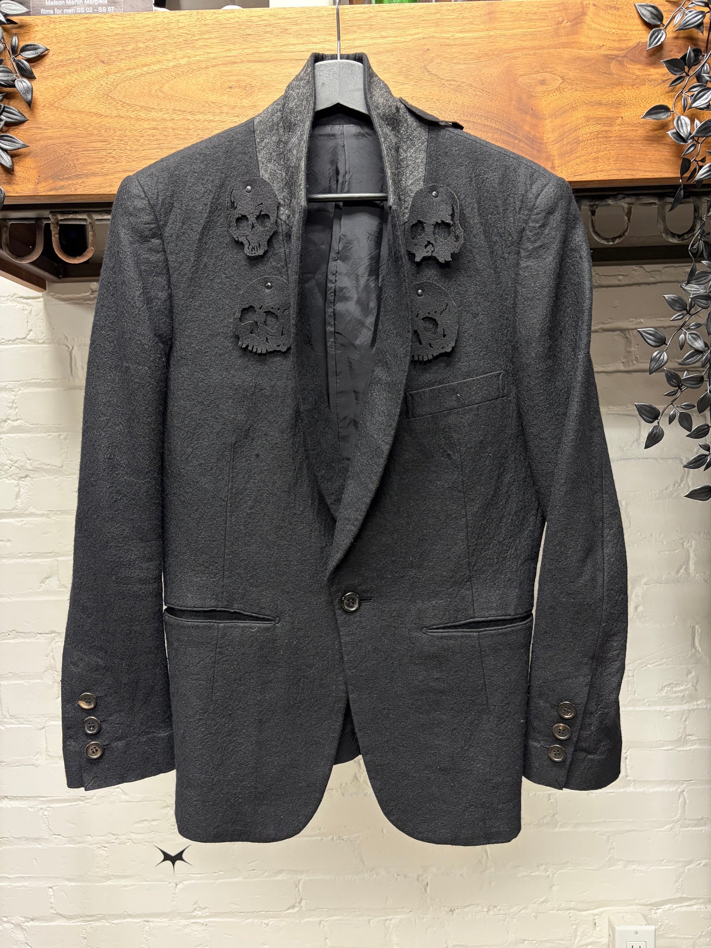 AW2005 Undercover ‘Arts n Crafts’ Laser Cut Skull Embellished Black Felted Wool Blazer