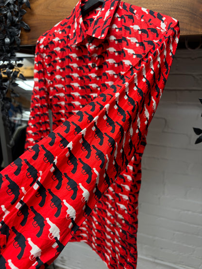 AW2012 Prada ‘Gun Print’ Red Pistol Monogram Button Up Shirt