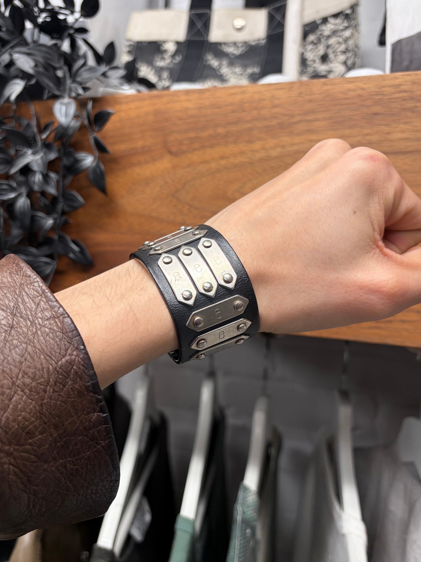 SS2004 Dior Homme by Hedi Slimane ‘Strip’ Studded Black/Silver Leather Bracelet