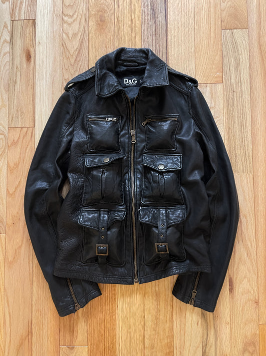 2000’s Lambskin Leather Dolce & Gabbana Six Pocket Leather Zip-Up Jacket