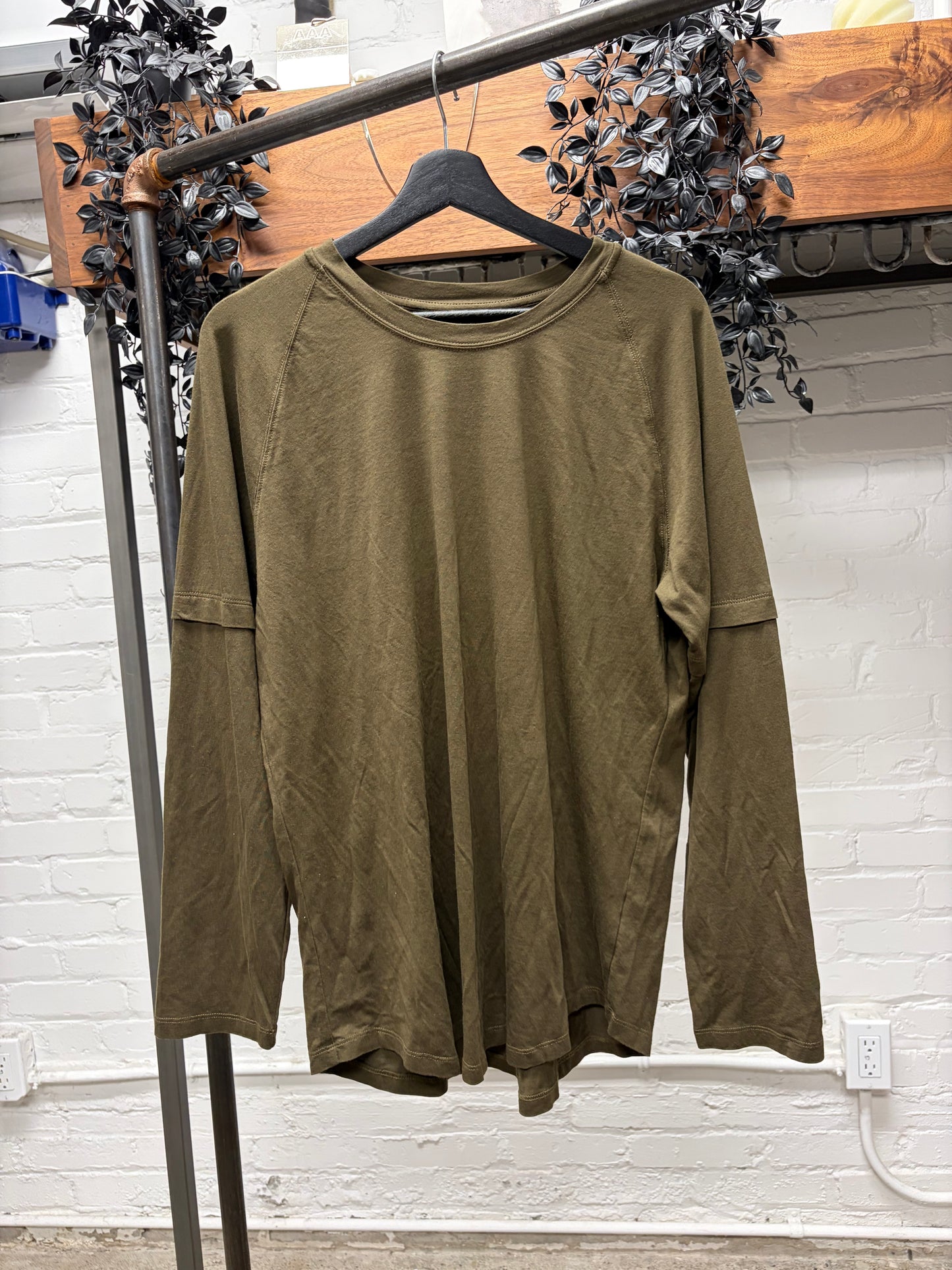 Helmut Lang Double Layered Military Green Long Sleeve Shirt