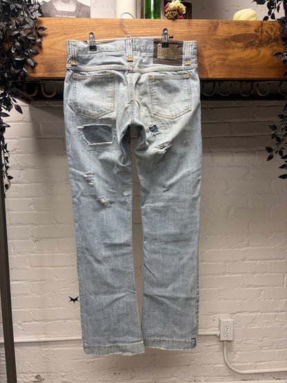 2000s Dolce & Gabbana ‘Distress Repaired’ Light Wash Blue Flared Leg Denim