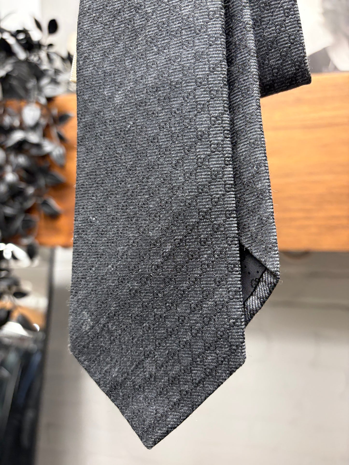 Gucci GG Micro Monogram Grey Silk Tie