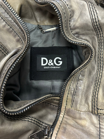 2000s Dolce & Gabbana ‘Washed Grey’ Military Leather Jacket