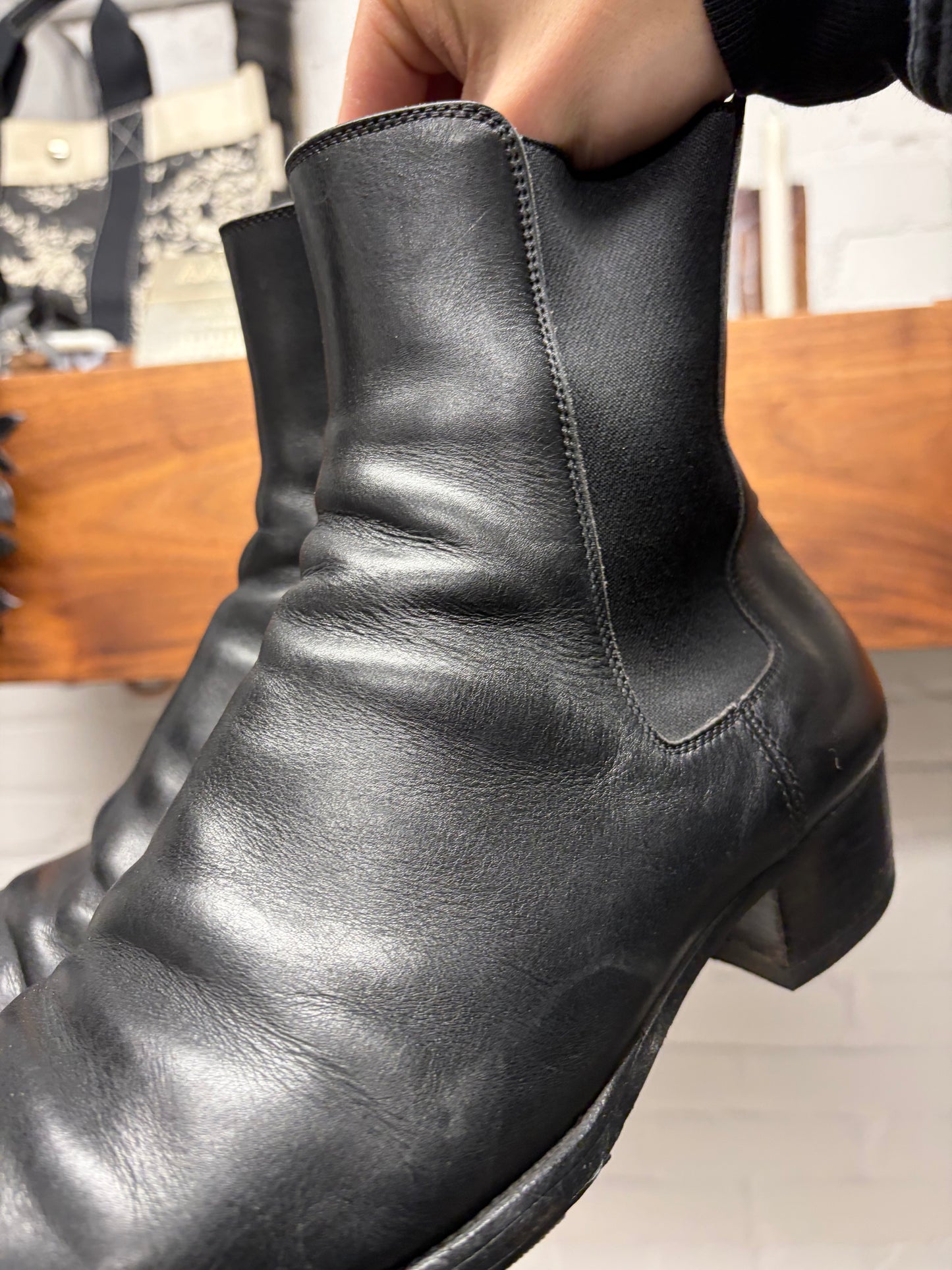 Saint Laurent ‘Wyatt’ Black Leather Pointed Toe Chelsea Boots