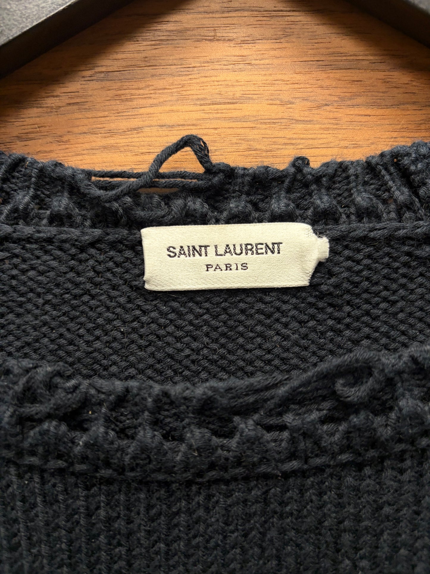 2019 Saint Laurent Distressed ‘Raw Hem’ Wool Knit Sweater