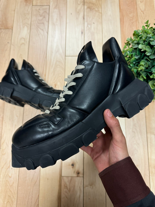 AW2021 Rick Owens ‘Gethsemane’ Tractor Black Leather Low Top Boots