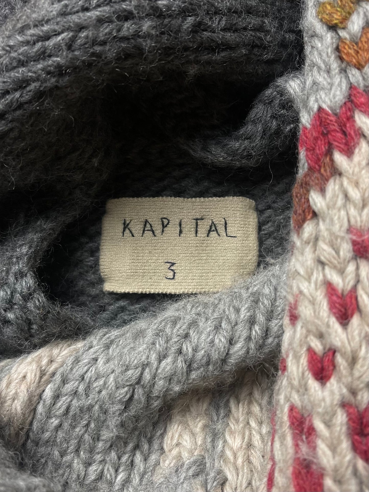 Kapital Wool Knit Mushroom Cowichan Zip Up Vest