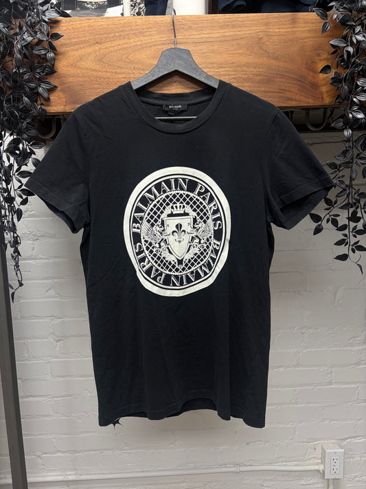 Balmain ‘Medallion Logo’ Black Graphic T-Shirt