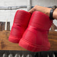 Balenciaga ‘Cote’ Pleated Red Leather High Top Sneakers