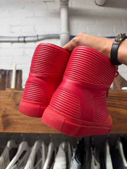 Balenciaga ‘Cote’ Pleated Red Leather High Top Sneakers