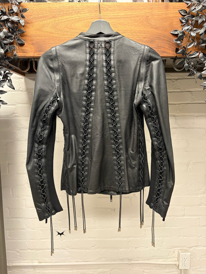 SS2010 Gucci by Frida Giannini Black Lambskin Leather ‘Corset Bondage’ Motorcycle Jacket