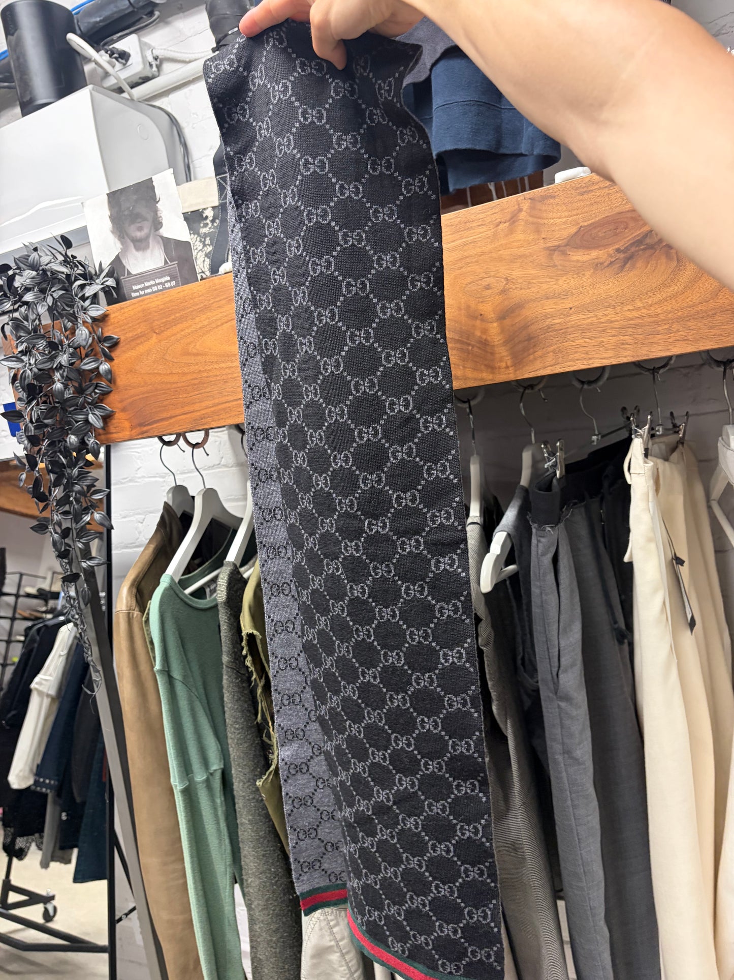 Gucci ‘Guccisima’ Black/Grey Double Sided Monogram Wool Scarf