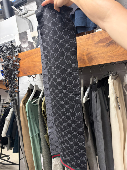 Gucci ‘Guccisima’ Black/Grey Double Sided Monogram Wool Scarf