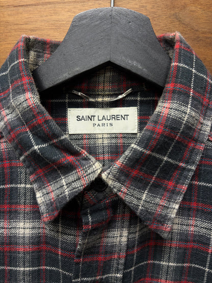 AW2015 Saint Laurent by Hedi Slimane Red/Grey Plaid Flannel Button Up Shirt