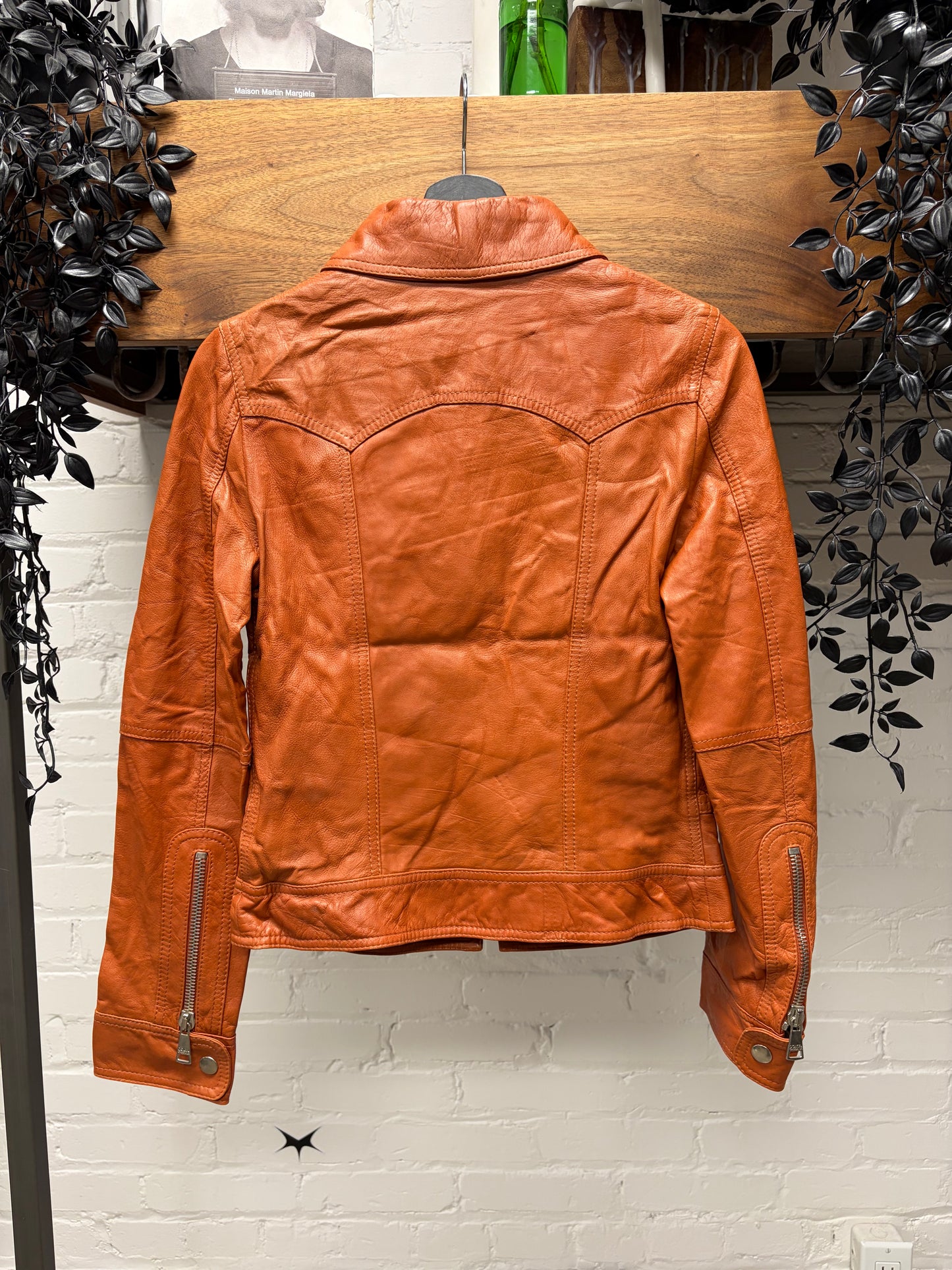 Dolce & Gabbana Orange Lambskin Leather Jacket