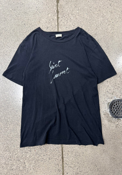 Saint Laurent Distressed Black Script T-Shirt