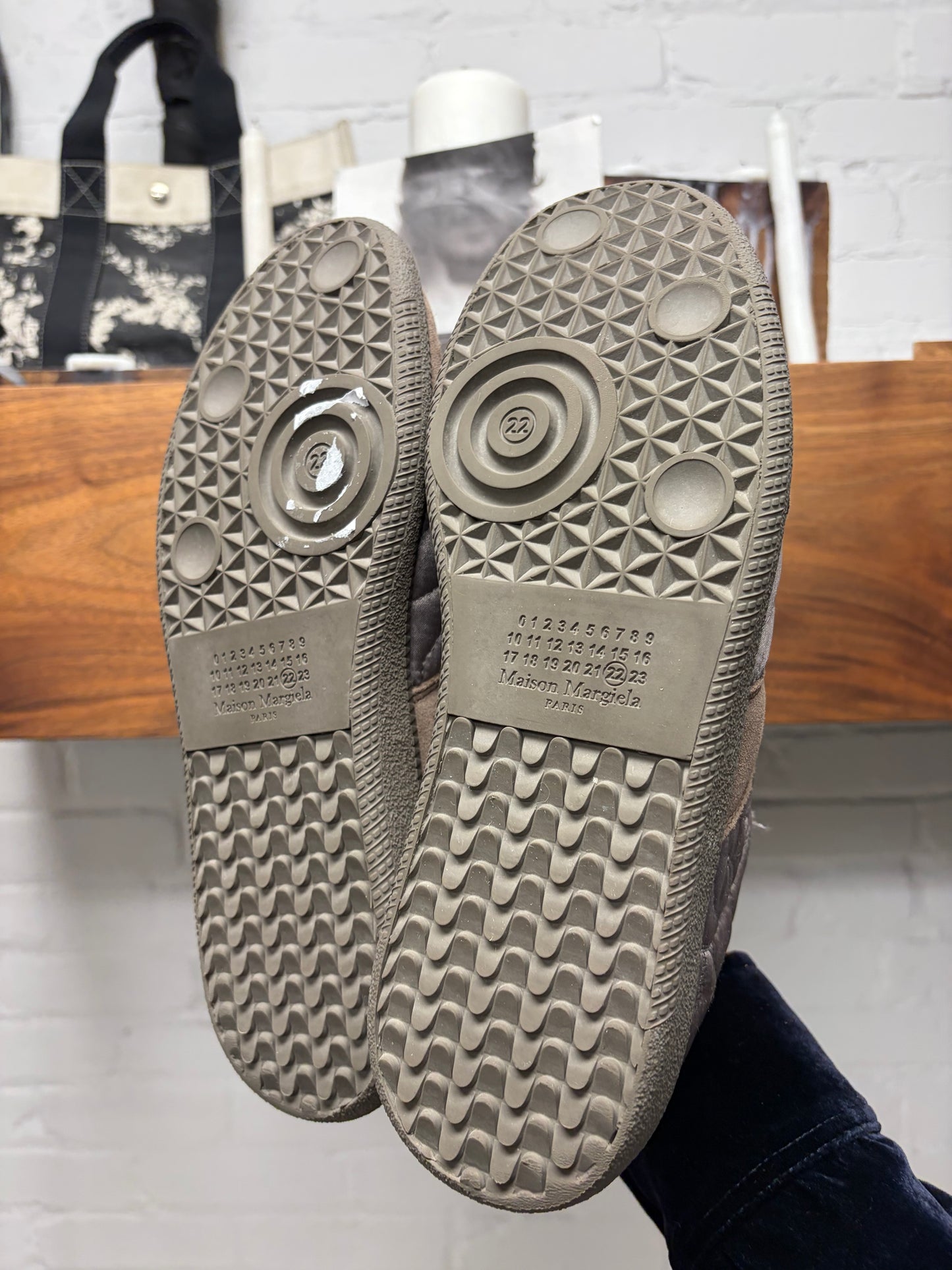 Maison Margiela Taupe Brown ‘G.A.T.’ Suede Low Top Sneakers