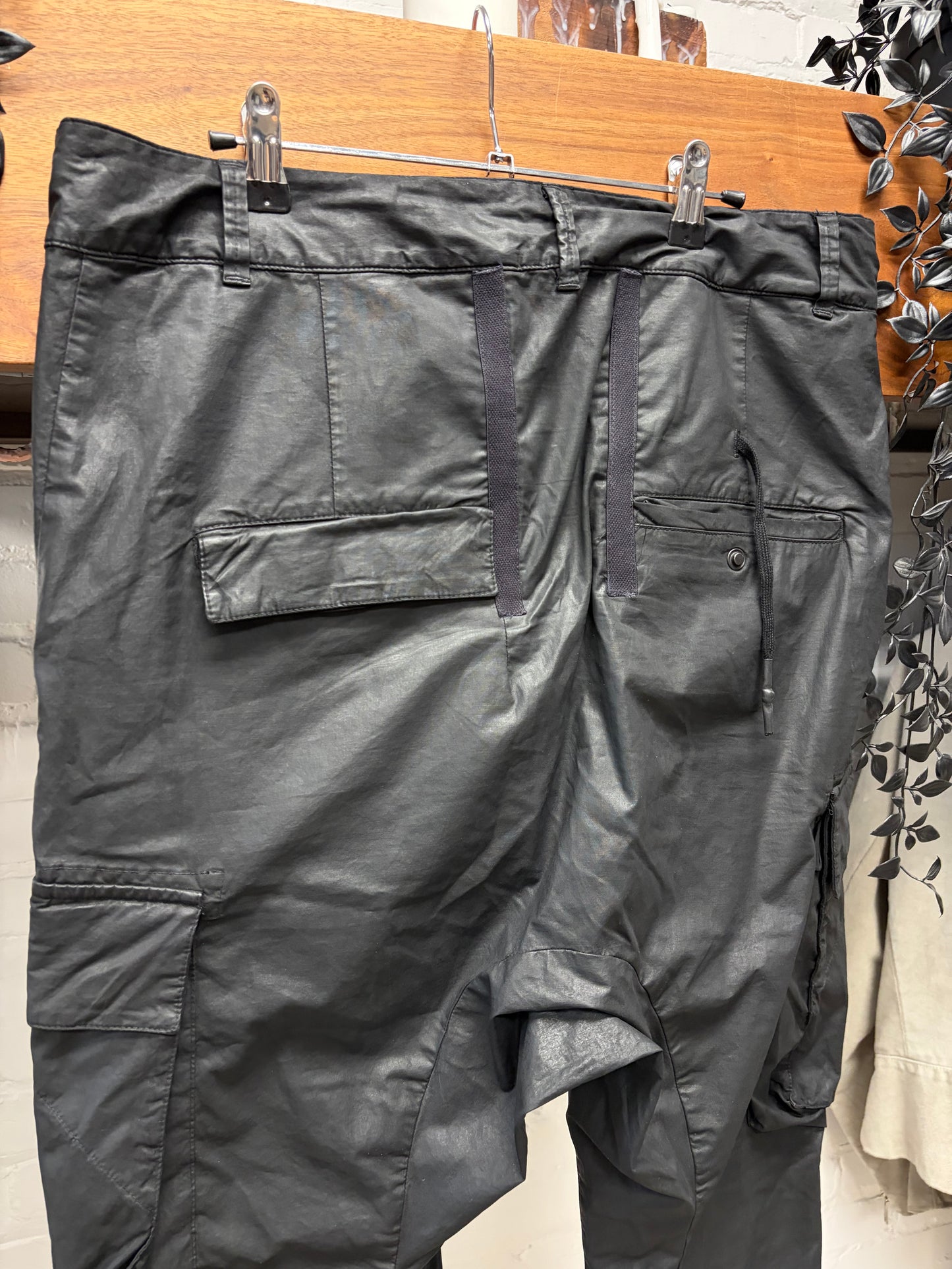 11 by Boris Bidjan Saberi Waxed Black Skinny Cut Cargo Pants