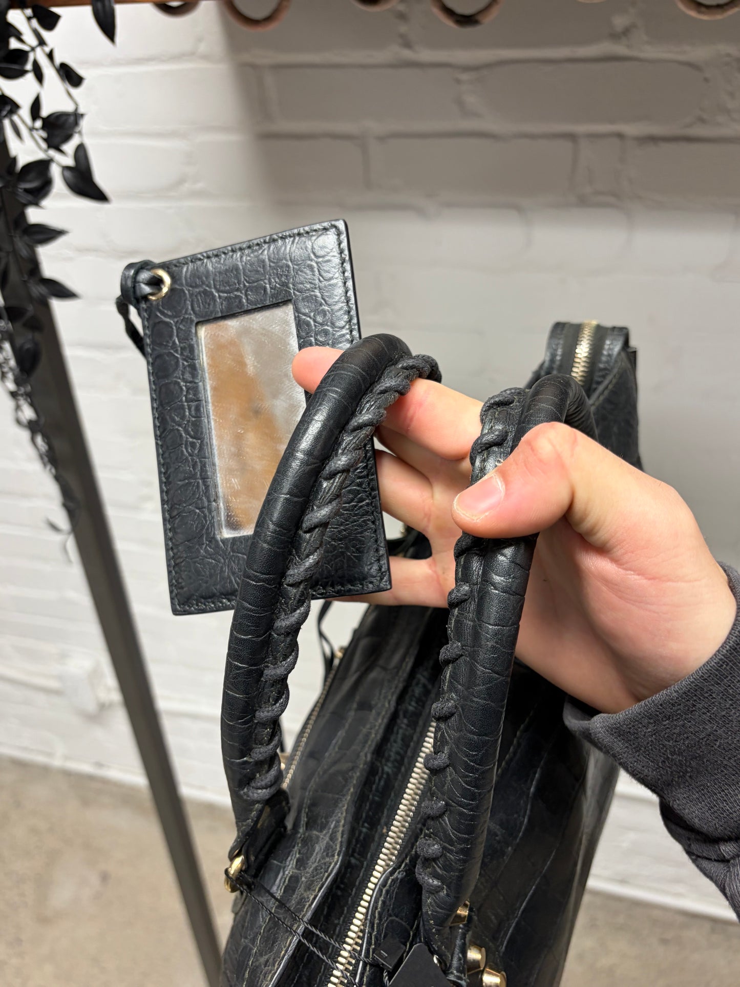 Balenciaga Embossed Croc Leather ‘City’ Classic Black Bag