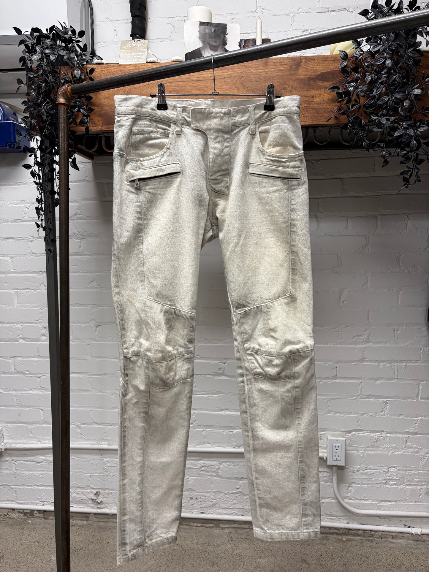 Balmain ‘Smoke Washed White’ Skinny Biker Denim