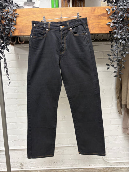 Dries Van Noten Black Contrast Stitch Wide Leg Denim