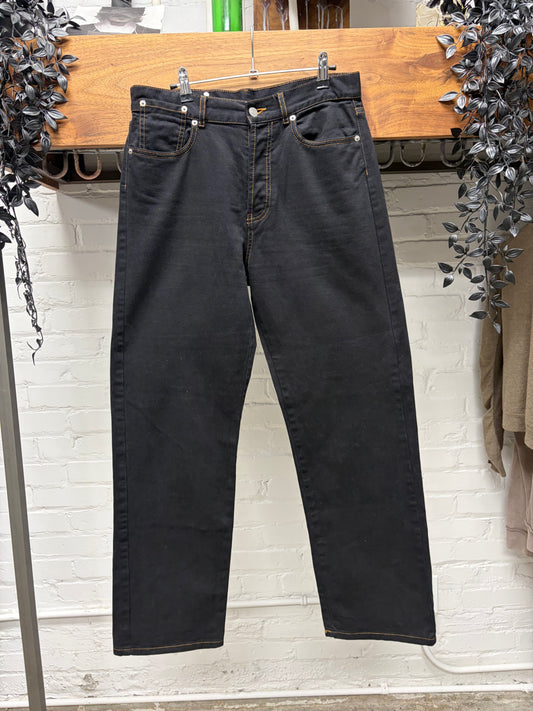 Dries Van Noten Black Contrast Stitch Wide Leg Denim