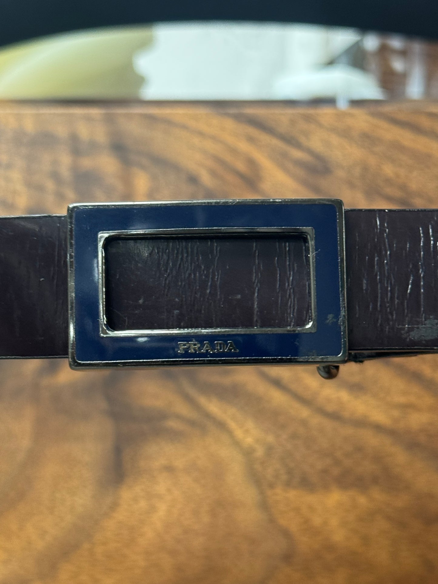 Prada Rectangular Logo Thin Strap Leather Belt