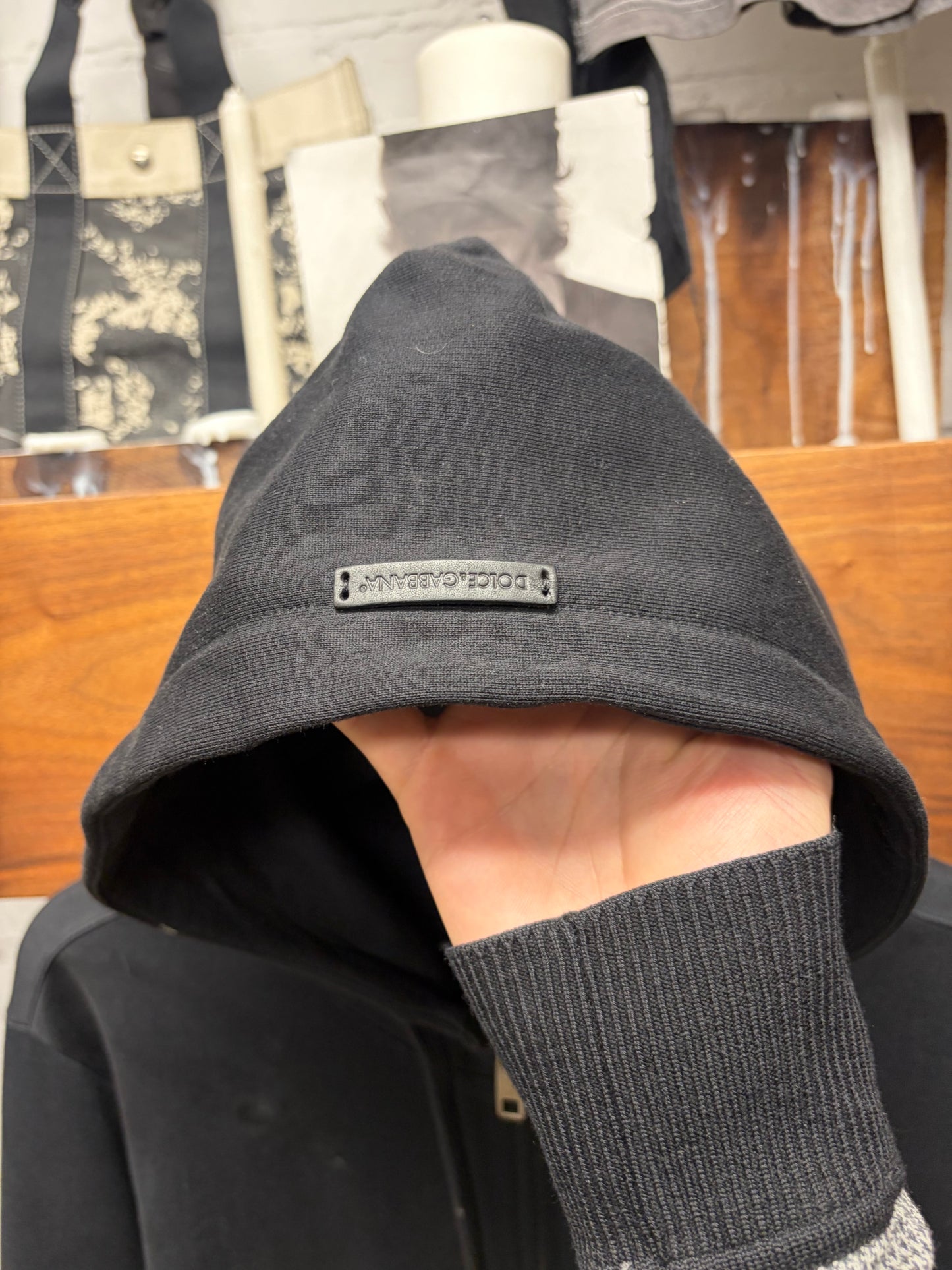 Dolce & Gabbana ‘Mainline’ Black Zip-Up Hoodie with Leather Patch