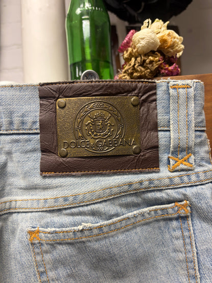 2000s Dolce & Gabbana ‘Distress Repaired’ Light Wash Blue Flared Leg Denim