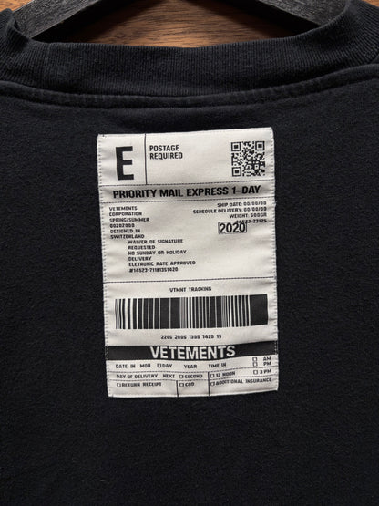 SS2020 Vetements ‘Shipping Label’ Black Logo T-Shirt